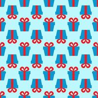 Vector seamless pattern of blue giftbox for presents on light blue background. Winter, Christmas and New Year concept