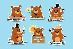 Groundhog Day Stickers Set vector