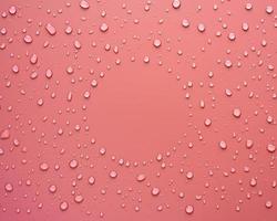 Drops of clean water and a dry circle in the center, on a pink background. Copy space. Top view. photo