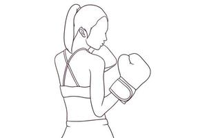 sporty girl doing boxing hand drawn style vector illustration