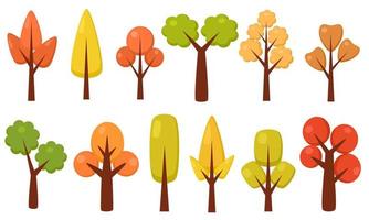 Cartoon Autumn Tree Collection. Seasonal Tree with different leaves color for nature concept decoration vector