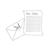 Letter to Santa Claus template with decorated envelope hand drawn outline vector illustration, Christmas holiday simple doodle image with lines