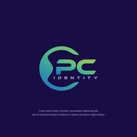 PC Initial letter circular line logo template vector with gradient color blend