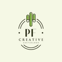 pf letra inicial vector de logotipo de cactus verde
