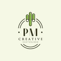 PM Initial letter green cactus logo vector