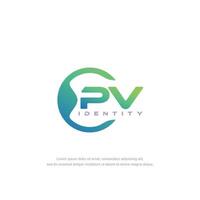 PV Initial letter circular line logo template vector with gradient color blend