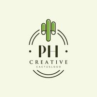 ph letra inicial vector de logotipo de cactus verde