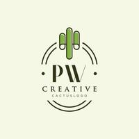 pw letra inicial vector de logotipo de cactus verde