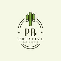 pb letra inicial vector de logotipo de cactus verde