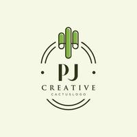 vector de logotipo de cactus verde de letra inicial pj