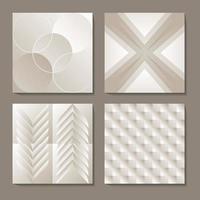 Abstract backgrounds set. Collection of four geometric square templates, cover, cards. Ivory, beige, white colours. Vector illustration.