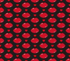 Seamless pattern Red lipstick kiss on black background. Vector flat illustration for design. Printing of the lips.