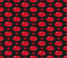 Seamless pattern Red lipstick kiss on black background. Vector flat illustration for design. Printing of the lips.