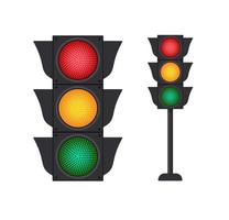 Icons depicting typical horizontal traffic signals with red light above green and yellow in between isolated vector illustration