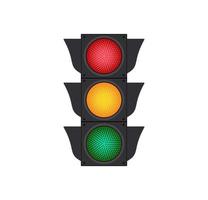 Icons depicting typical horizontal traffic signals with red light above green and yellow in between isolated vector illustration