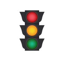 Icons depicting typical horizontal traffic signals with red light above green and yellow in between isolated vector illustration