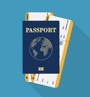 pasaporte vectorial con entradas. concepto de viaje aéreo. identificación de ciudadanía de diseño plano para viajero aislado. documento internacional azul - ilustración de pasaportes. eps 10 vector