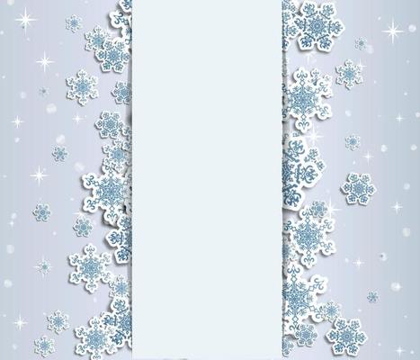 Christmas greeting card with type design and decorations on the snowy blue background. Vector illustration.