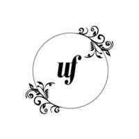 Initial UF logo monogram letter feminine elegance vector