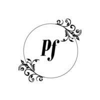 inicial pf logo monograma carta elegancia femenina vector