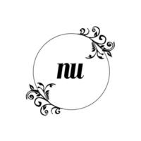 Initial NU logo monogram letter feminine elegance vector