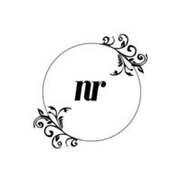 inicial nr logo monograma carta elegancia femenina vector