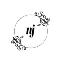 inicial nj logo monograma carta elegancia femenina vector