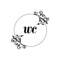 inicial wc logo monograma carta elegancia femenina vector