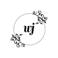 Initial WJ logo monogram letter feminine elegance vector