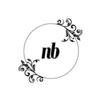inicial nb logo monograma carta elegancia femenina vector