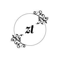 Initial ZT logo monogram letter feminine elegance vector