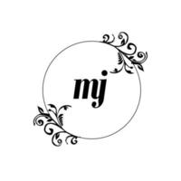inicial mj logo monograma carta elegancia femenina vector