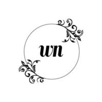 inicial wn logo monograma carta elegancia femenina vector