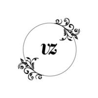 inicial vz logo monograma carta elegancia femenina vector