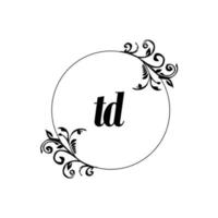Initial TD logo monogram letter feminine elegance vector