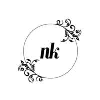 Initial NK logo monogram letter feminine elegance vector
