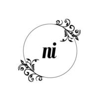 Initial NI logo monogram letter feminine elegance vector