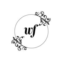 inicial wf logo monograma carta elegancia femenina vector