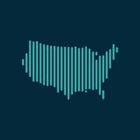 Vector abstract map of USA with blue straight rounded lines isolated on a indigo background.