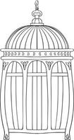 Cage for birds sketch. Black and white vector drawing. For coloring and design books.