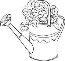 Garden watering can. Black and white vector drawing. For coloring books and for design.