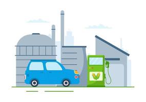 Biofuel Life Cycle of Natural Materials and Plants with Green Barrels or Biogas Production Energy in Flat Cartoon Hand Drawn Templates Illustration vector