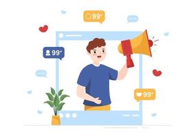 Celebrity Influencer with Posts on Internet for Advertising Marketing, Daily Life or Endorse in Flat Cartoon Hand Drawn Templates Illustration vector