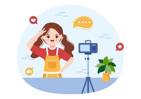 Celebrity Influencer with Posts on Internet for Advertising Marketing, Daily Life or Endorse in Flat Cartoon Hand Drawn Templates Illustration vector
