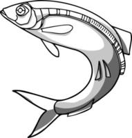 Exotic endangered fish sketch. Vector drawing in shades of gray. For coloring and design books.