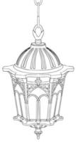 Sketch of a hanging lantern. Black and white vector drawing. For coloring books and for design.