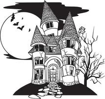 Scary castle sketch. Black and white vector drawing. For coloring books and for design