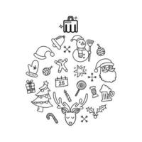 Christmas doodles elements laid out in shape of christmas ball vector
