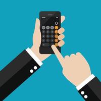 Businessman using calculator application on smartphone vector