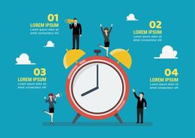 Tiny business people with alarm clock infographic vector